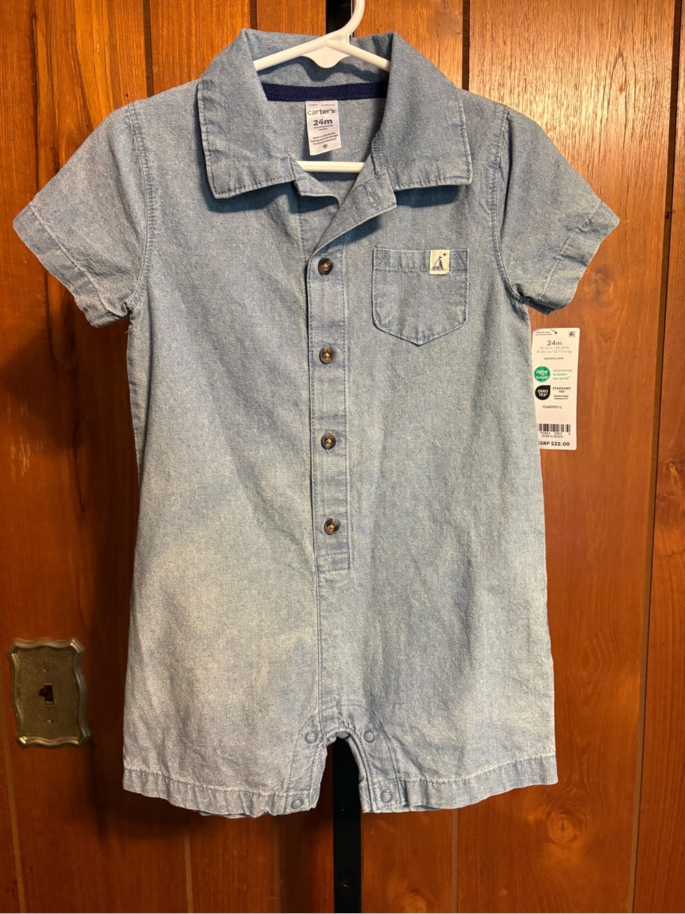 Carter's Light Blue Denim Short Sleeve Romper